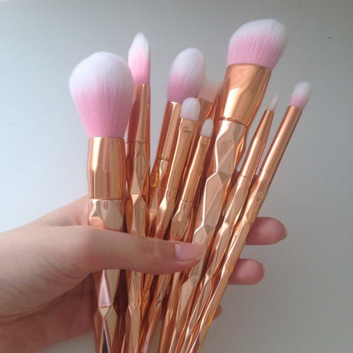 11-Piece Rose Gold Diamond & Mermaid Fishtail Makeup Brush Collection