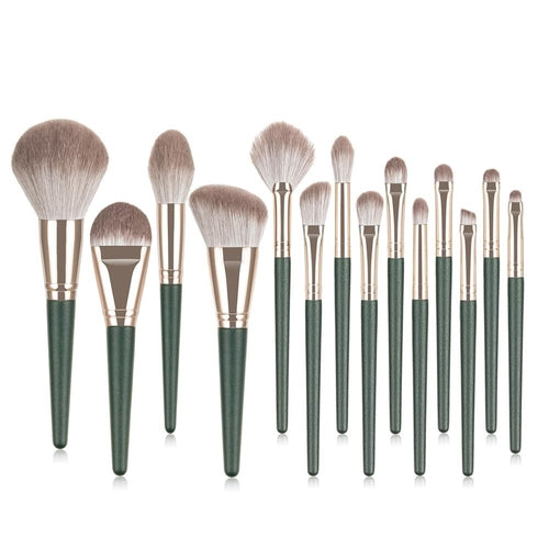 Sage Green 14-Piece Professional Makeup Brush Set with Storage Bucket