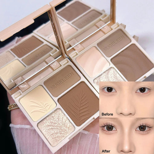 4 Colors Highlighter Contour Palette – 3D Face Bronzer & Brightening Powder Matte Contour Makeup