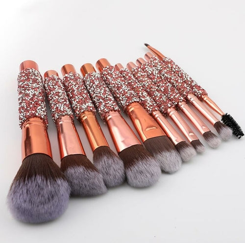 "Luxury 10-Piece Diamond-Studded Professional Makeup Brush Set for Precise Blending"