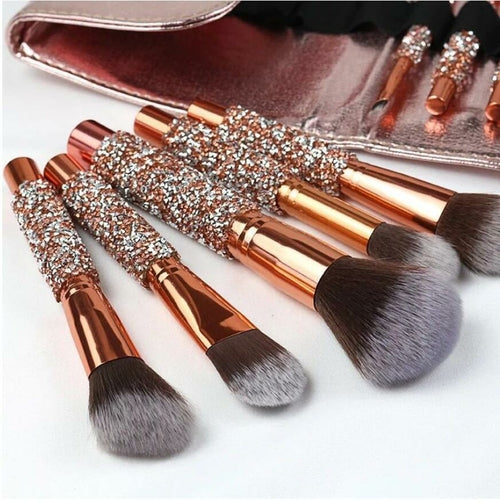 "Luxury 10-Piece Diamond-Studded Professional Makeup Brush Set for Precise Blending"