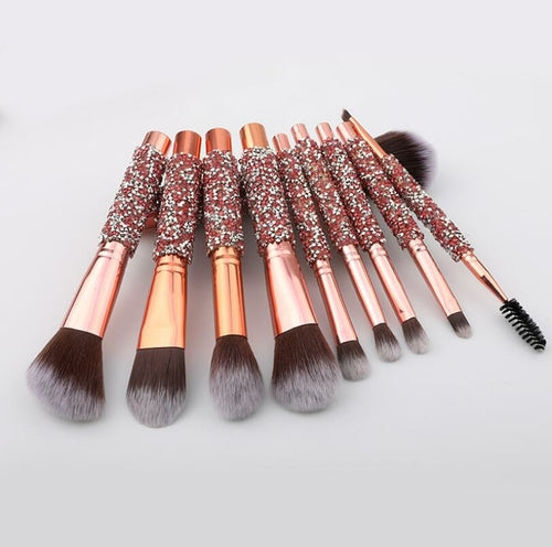 "Luxury 10-Piece Diamond-Studded Professional Makeup Brush Set for Precise Blending"