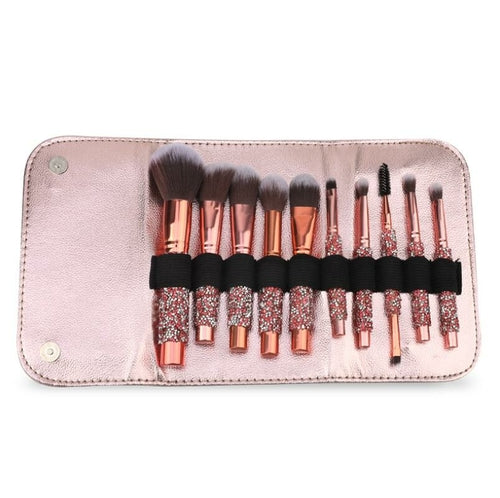 "Luxury 10-Piece Diamond-Studded Professional Makeup Brush Set for Precise Blending"